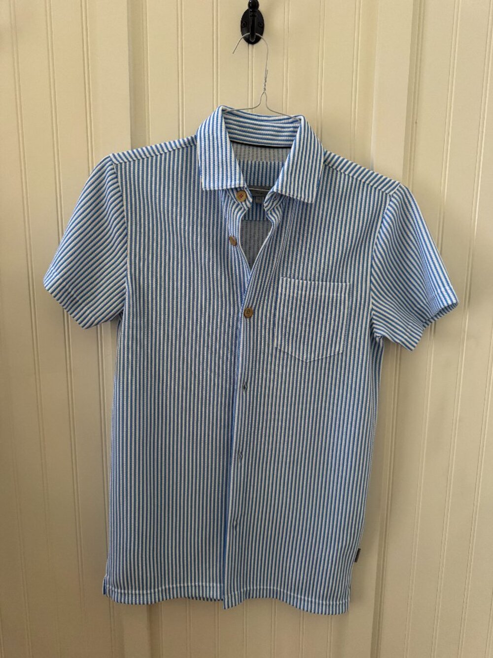 Ted Baker London Blue White Stripe Short Sleeve Shirt Size 1